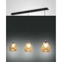 Luminaria colgante GISELLA de 3 llamas E27 IP20, color ámbar, negro regulable