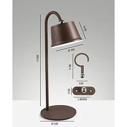Luminaria con batería ARMANDA IP54, marrón oxidado regulable