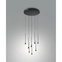 Luminaria colgante SUSA de 8 llamas IP20, negro regulable