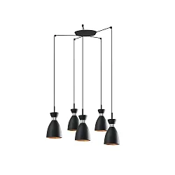 Luminaria colgante RETRO de 5 llamas E14 IP20, color cobre, negro mate 