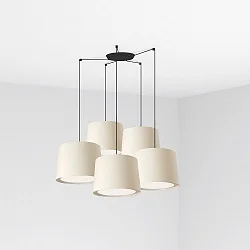 Luminaria colgante CONGA de 5 llamas E27 IP20, negro mate, blanco 