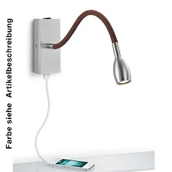 Luminaria de pared ASTA con interruptor, con brazo flexible, versión de montaje en superficie, con función de carga USB IP20