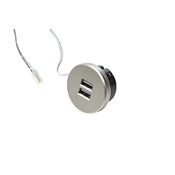 USB double socket 24Vdc, sek. 5V, 1x2.1A / 2x1.05A, max. 15W, stainless steel look, incl. adaptor ring, inox look