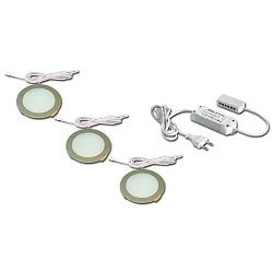 Luminaria de superficie FR 68-LED redondo, juego de 3, con enchufe IP20, acero inoxidable, ópalo regulable