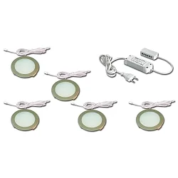 Luminaria de superficie FR 68-LED redondo, juego de 5 IP20, acero inoxidable, ópalo regulable