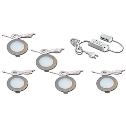 Perfil empotrable FR 78-LED redondo, juego de 5 IP20, acero inoxidable, ópalo regulable