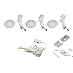 Luminaria para muebles DYNAMIC FR 55-LED redondo, juego de 3, Tunable White, con mando a distancia IP20, acero inoxidable