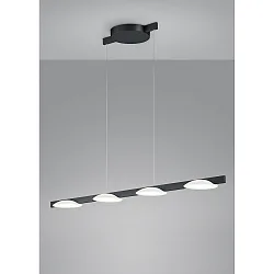 Luminaria colgante POLE de 4 llamas IP20, satinado, negro mate, anodizado regulable