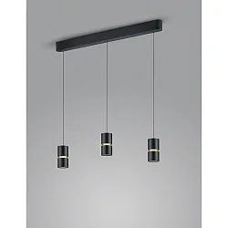 Luminaria colgante ROK de 3 llamas, ajustable, directo / indirecto, enfocable IP20, dorado mate, negro mate regulable