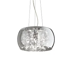 Pendant luminaire AUDI-80, 5 flames, Ø 40cm, incl. 5x G9 28W 2700K, smoked glass / chrome / glass balls