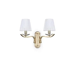 Wall luminaire PEGASO, 2 flames, E14, chrystal, brushed brass / organza