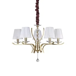 Luminaria colgante PEGASO de 5 llamas E14 IP20, latón cepillado, tela de organza