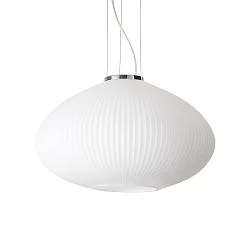 Pendant luminaire PLISSEE, Ø 45cm, E27, blown edged glass, chrome
