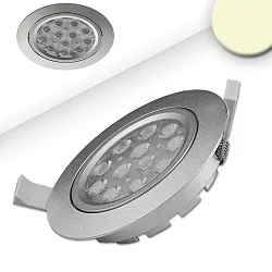 Recessed LED spot, prismatic, ultraflat, Ø 11.4cm, 15W 2700K 1050lm 72°, swivelling, dimmable, silver