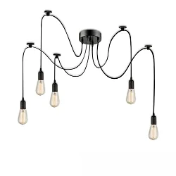 Luminaria colgante SPIDER 1 de 5 llamas, redondo, sin pantalla E27 IP20, negro regulable