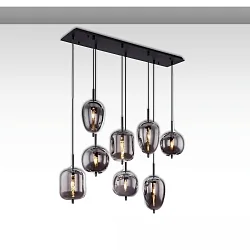 pendant luminaire SMOKY GLASS 8 flames E27 IP20, black dimmable