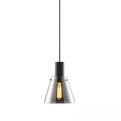 Luminaria colgante INFINITY CONCAVE GLASS cónico E27 IP20, color humo, negro regulable