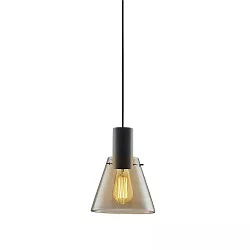 Luminaria colgante INFINITY CONCAVE GLASS cónico E27 IP20, color ámbar, negro regulable