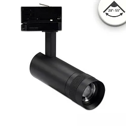 Foco trifásico FLEX-SPOT 8W 22-55° PHASE enfocable, giro cardánico IP20, negro regulable
