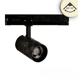Foco trifásico 8W - 20°-55° DIM giratorio, 2 polos, enfocable IP20, negro regulable