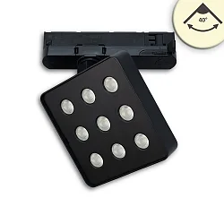 Foco trifásico MATRIX ON-OFF cuadrado, UGR < 19, conmutable, con la óptica del lente, giro cardánico IP20, negro 