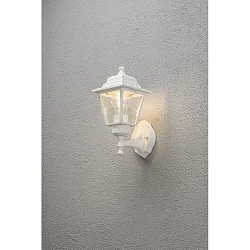 Luminaria de pared para exteriores SMALL de 1 llama, pequeño E27 IP23, transparente, blanco