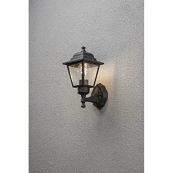 Luminaria de pared para exteriores SMALL de 1 llama, pequeño E27 IP23, negro, transparente