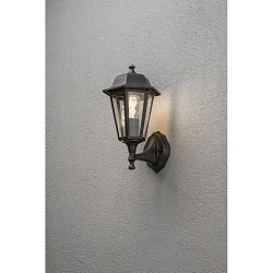 Wall luminaire, 1-flame aufwärts BIG, IP23, E27 max. 60W, E27 max. 60W, black aluminium / clear glass