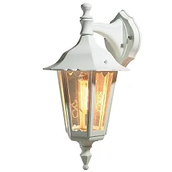 Outdoor wall luminaire FIRENZE DOWN, E27 max. 60W, white aluminium / clear glass