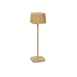 Lámpara de mesa a pilas CAPRI USB angular IP54, color arenoso regulable