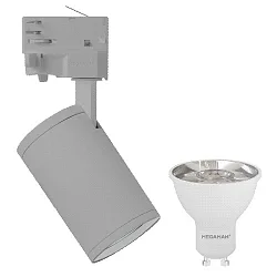 Foco trifásico MORA 3PH HOUSING juego de 1, giro cardánico, con portalámpara GU10 IP20, plata regulable