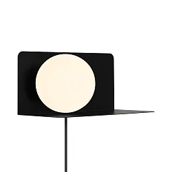 Luminaria de pared LILIBETH con interruptor, con estante, en forma de bala, con portalámpara E14 IP20, negro mate 