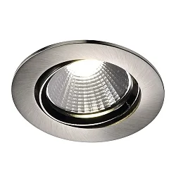 Nordlux LED Recessed Downlight FREMONT IP23, Ø 8.5cm, 5.5W 2700K 345lm 36°, swiveling 12°, brushed steel