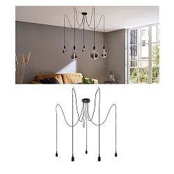 Luminaria colgante NEORDIC KETIL de 5 llamas E27 IP20, negro regulable