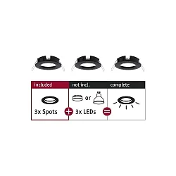 Luminaria empotrable CHOOSE rígido, juego de 3 IP44, negro mate regulable