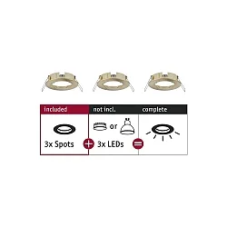Luminaria empotrable CHOOSE rígido, juego de 3 IP44, latón cepillado regulable