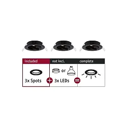 Luminaria empotrable CHOOSE giratorio, juego de 3 IP23, negro mate regulable