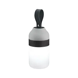 Luminaria de mesa CLUTCH redondo, controlable por Bluetooth, con función de carga USB IP44, gris regulable