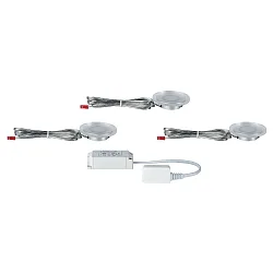 LED Furniture recessed luminaire WHIRL MINI LED, round, set of 3, 2,4W, 7VA, 230V/700mA, 65mm, satined/acrylic