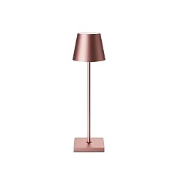 Lámpara de mesa a pilas NUINDIE USB-C redondo IP54, oro rosa anodizado regulable