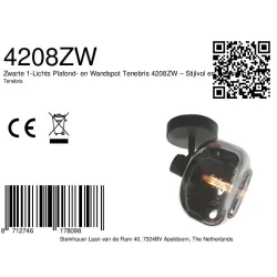 Luminaria de pared TENEBRIS de 1 llama E14 IP20, negro regulable