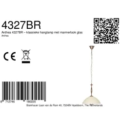 pendant luminaire ANTHEA 1 flame E27 IP20, bronze dimmable