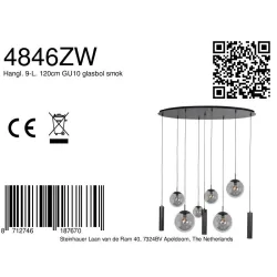 pendant luminaire BOLLIQUE 9 flames E27 + GU10 IP20, black dimmable