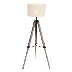 Luminaria de pedestal TRIEK de 1 llama, con interruptor, con pantalla E27 IP20, madera, antiguo 