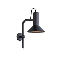 Wall luminaire ROOMOR 3.0 PAR16, 58cm, GU10, with cord switch, deep black, with shade 1.0