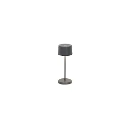 Lámpara de mesa a pilas OLIVIA MICRO IP65, plomo oscuro regulable
