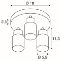 SLV Luminaria de pared y techo PURI 2.0 - TUBE de 3 llamas, redondo GU10 IP20, gris regulable