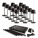 L�mpara de mesa a pilas CANIS MINI GASTRO con regulador t�ctil, con cargador, 15 piezas IP65, mate, negro grafito regulable