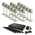 L�mpara de mesa a pilas s con regulador t�ctil, con cargador, 15 piezas IP65, mate, verde gris�ceo regulable