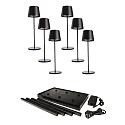 L�mpara de mesa a pilas CANIS GASTRO M con regulador t�ctil, con cargador, 6 piezas IP65, mate, negro grafito regulable